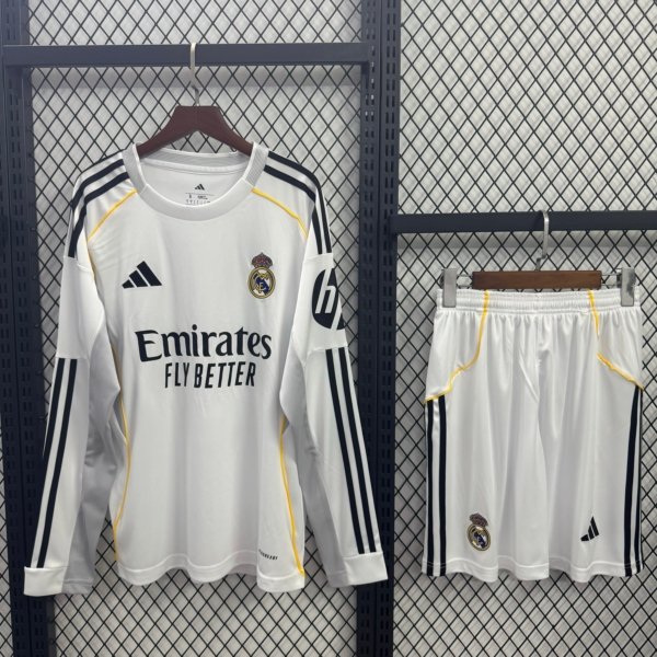 Real Madrid Local 25/26 Manga Larga Kit Adulto